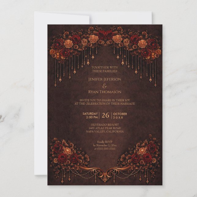 Convite de casamento elegante floral gótico de hal (Frente)