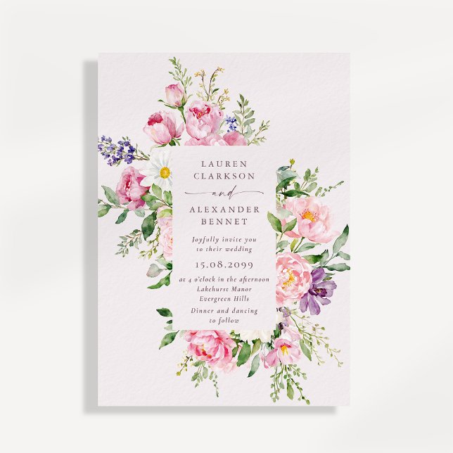 Convite de Casamento Elegante Floral Rosa para a P (Criador carregado)