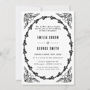 Convite de Casamento Elegante Floral Vintage