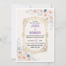 Convite de Casamento Elegante Floral Vintage com E