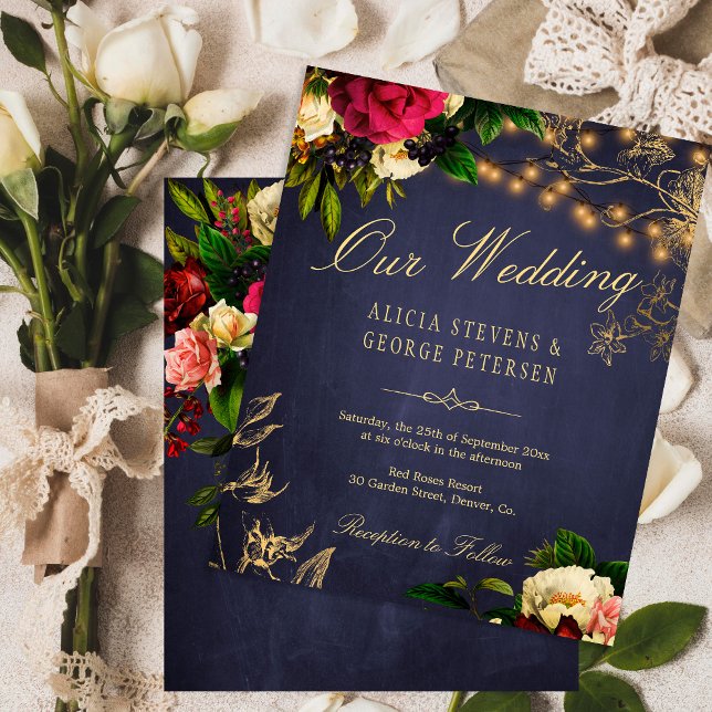 Convite de casamento elegante floral vintage de in (Criador carregado)