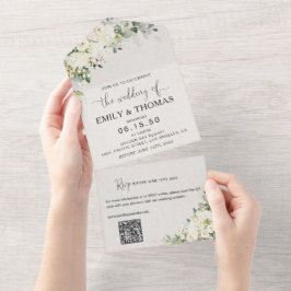 Convite de Casamento Elegante Flores Brancas Tudo