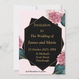 Convite de Casamento Elegante, flores cor-de-rosa,