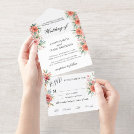 Convite de Casamento Elegante Flores de Terracota