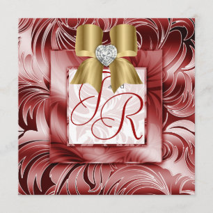 Convite de Casamento Elegante Folha Floral Vermelh