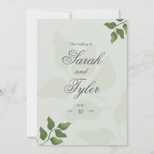 Convite de Casamento Elegante Folhagem Verde Boho