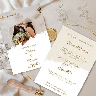 Convite de Casamento Elegante Foto & Letra Dourada
