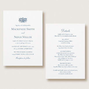 Convite de Casamento Elegante Frente e Verso Azul