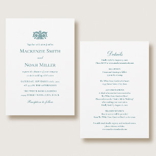 Convite de Casamento Elegante Frente e Verso Turqu