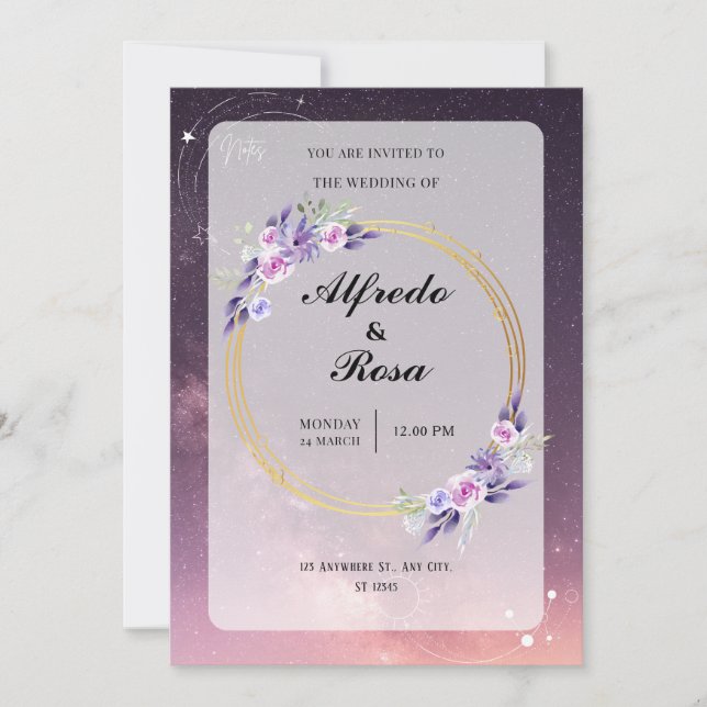 Convite De Casamento Elegante Galaxy-Themed (Frente)