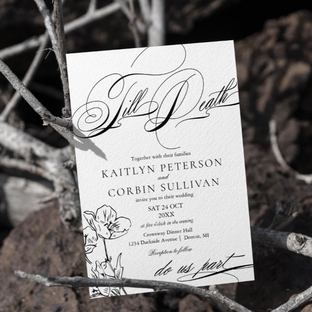 Convite de Casamento Elegante Gótico com Flor Silv (Criador carregado)