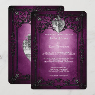 Convite de casamento elegante gótico de halloween