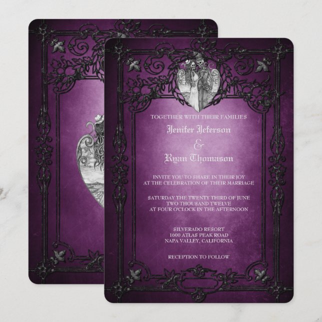 Convite de casamento elegante gótico de halloween (Frente/Verso)