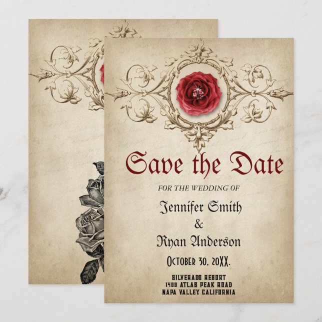 Convite de casamento Elegante Gótico para salvar a (Frente/Verso)