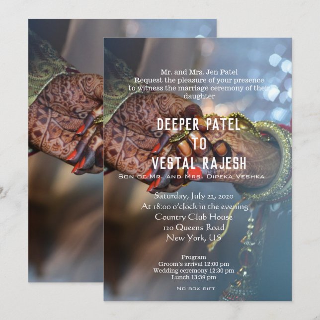 Convite de casamento Elegante Henna Indian (Frente/Verso)