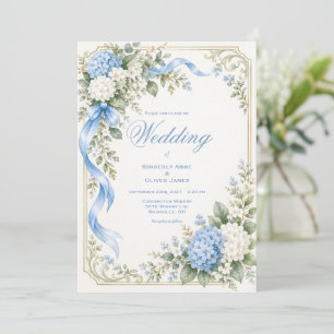 Convite de Casamento Elegante Hortênsia Azul Branc