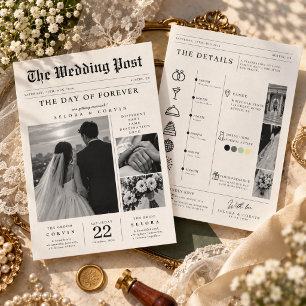 Convite de Casamento Elegante Jornal Foto & Detalh