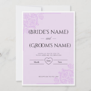 Convite de Casamento Elegante Lilás Floral Damask