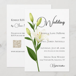 Convite de Casamento Elegante Lírio Branco