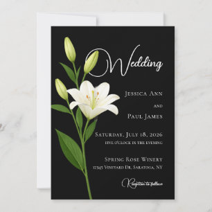 Convite de Casamento Elegante Lírio Preto e Branco