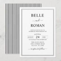 Convite de Casamento Elegante Listra Preto e Branc