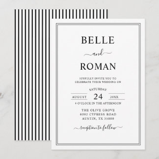 Convite de Casamento Elegante Listra Preto e Branc