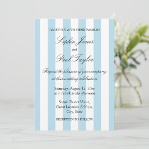 Convite de Casamento Elegante Listras Azul Claro