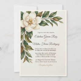 Convite de Casamento Elegante Magnólia Marfim Econ