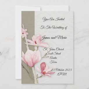 Convite de Casamento Elegante, magnólia rosa