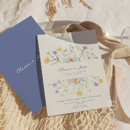 Convite de Casamento Elegante Manuscrito Wildflowe