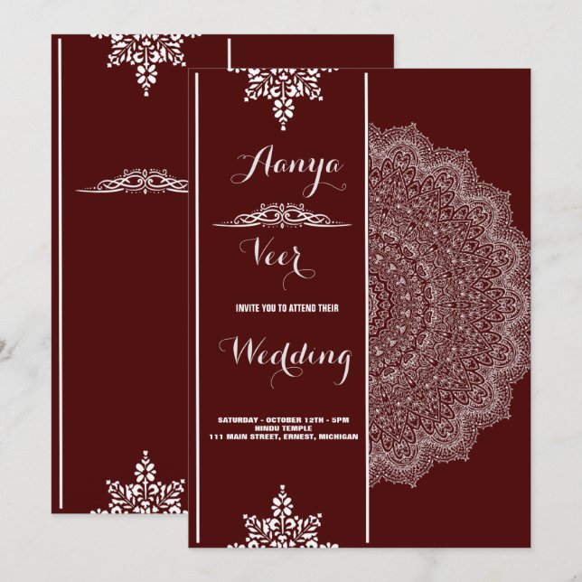 Convite de casamento elegante Mehndi (Frente/Verso)