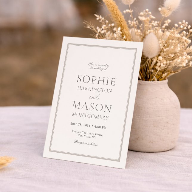 Convite de Casamento Elegante Minimal Taupe (Criador carregado)