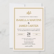 Convite de Casamento Elegante Minimalista Dourado