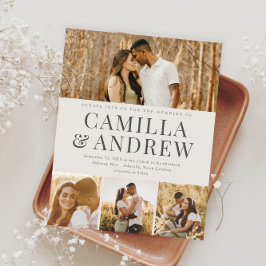 Convite de Casamento Elegante Moderno 4 Fotos com 