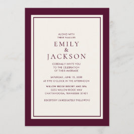 Convite de Casamento Elegante Moderno Burgundy Cre