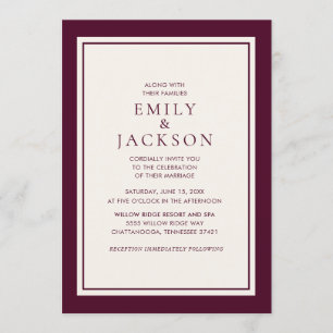 Convite de Casamento Elegante Moderno Burgundy Cre