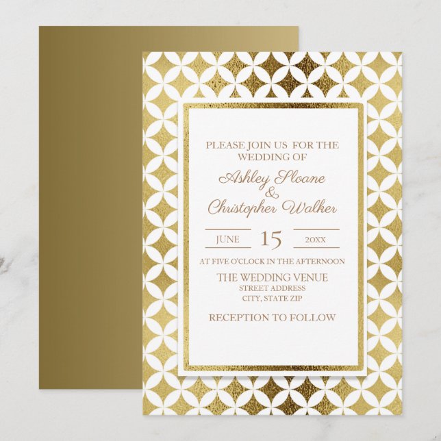 Convite de Casamento Elegante Moderno Dourado e Br (Frente/Verso)