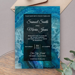 Convite de Casamento Elegante Moderno em Ágata Azu