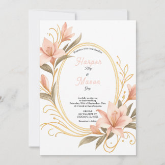 Convite de Casamento Elegante Moldura de Lírio Bei