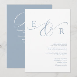 Convite de Casamento Elegante Monograma em Azul Po