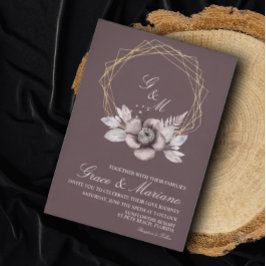 Convite de Casamento Elegante Monograma Floral Ros