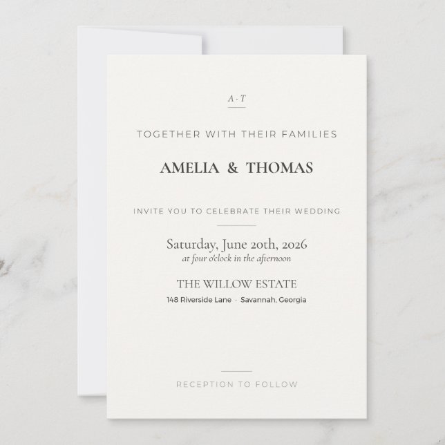 Convite de Casamento Elegante Monograma Minimalist (Frente)