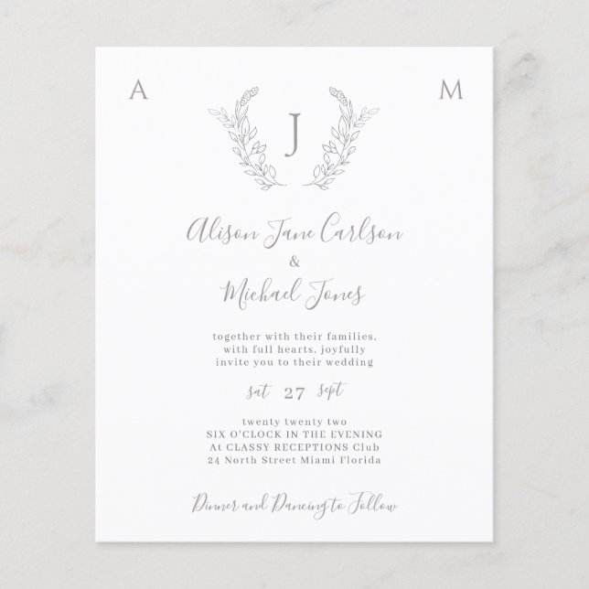Convite de casamento elegante monograma orçamento  (Frente)