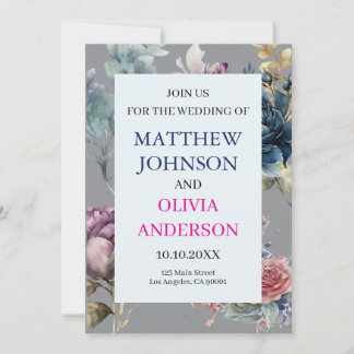 Convite de casamento elegante Moody Floral Slate G