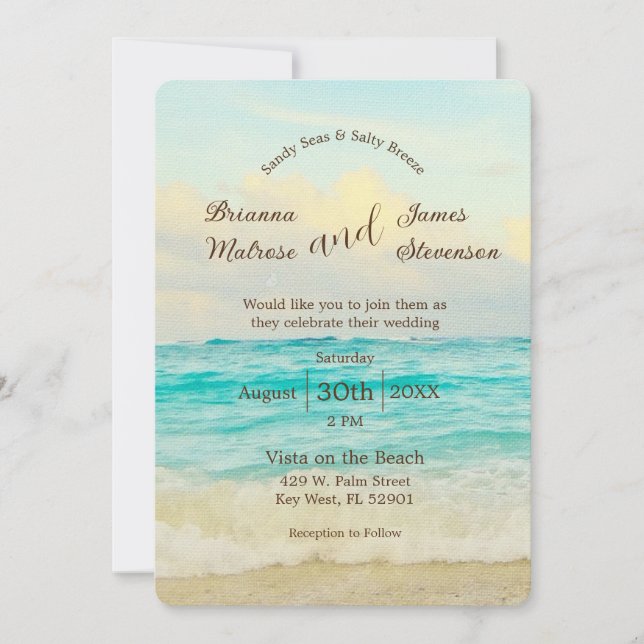 Convite de Casamento Elegante na Praia (Frente)