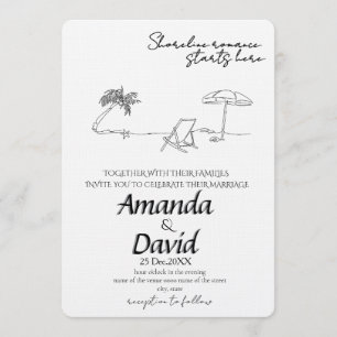 Convite de Casamento Elegante na Praia à Beira-Mar