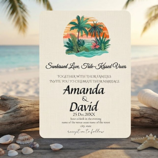 Convite de Casamento Elegante na Praia à Beira-Mar (Criador carregado)
