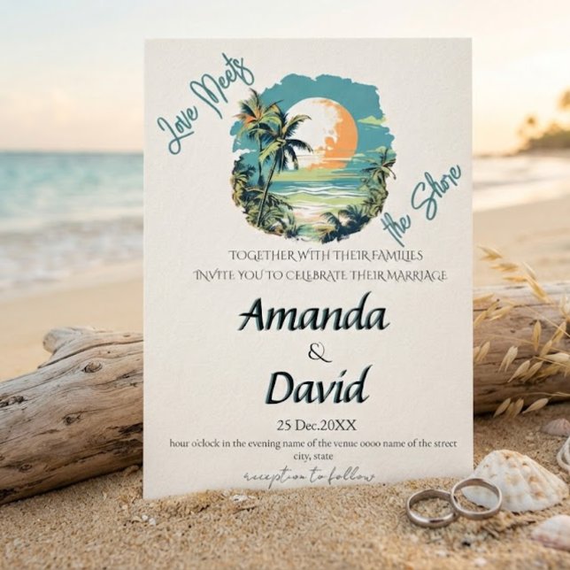 Convite de Casamento Elegante na Praia à Beira-Mar (Criador carregado)