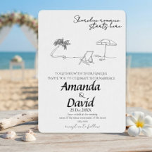 Convite de Casamento Elegante na Praia à Beira-Mar