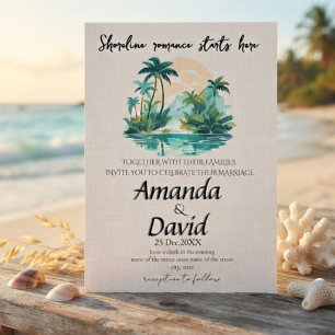 Convite de Casamento Elegante na Praia à Beira-Mar